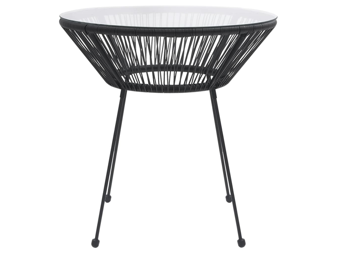 Mesa De Jantar Jardim Ø70x74 Cm Vime Pvc Vidro Temperado Preto Transparente