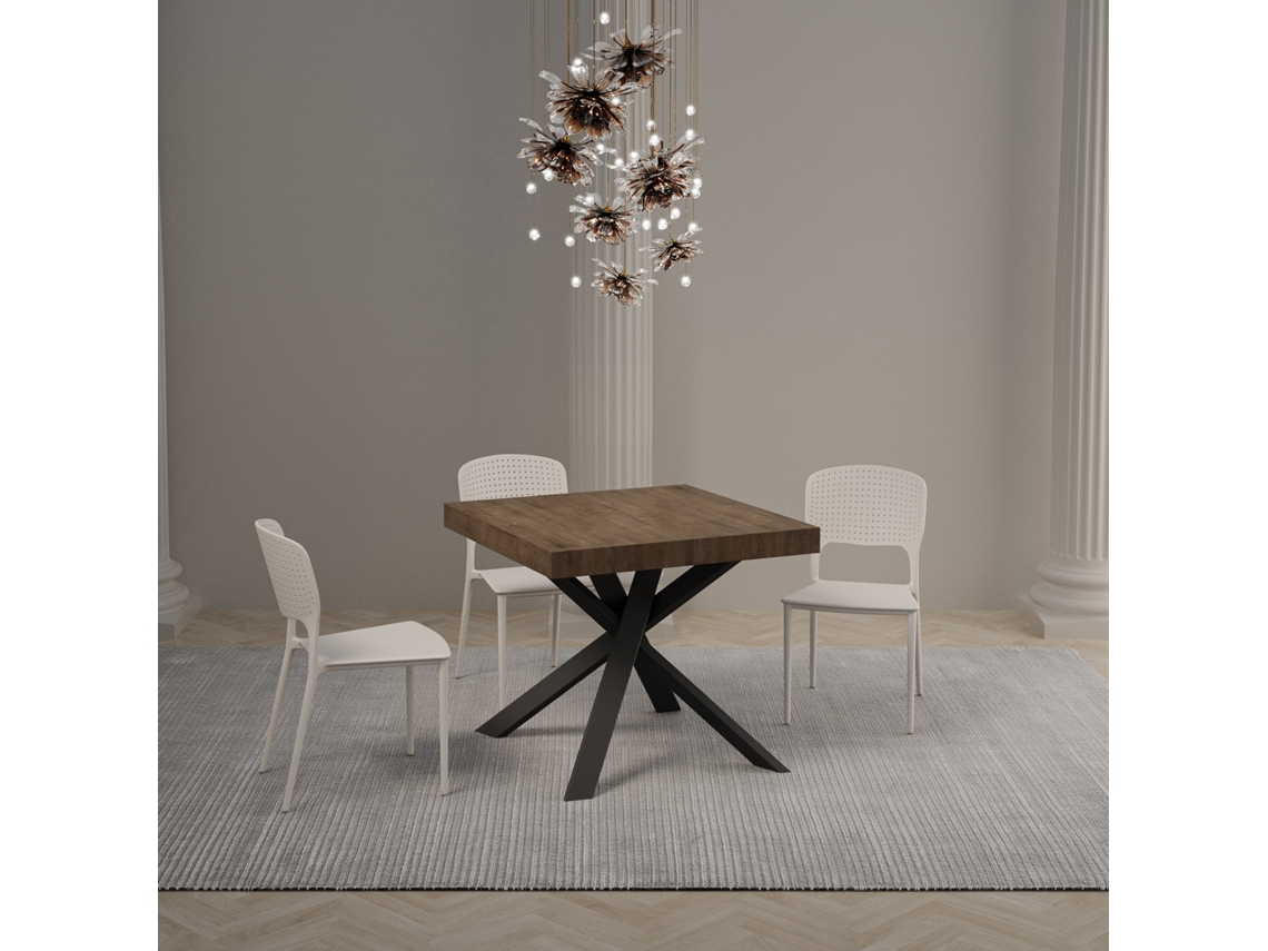 Mesa de Jantar Extensível 90X90/194 Cm Clerk Premium Plano Nogueira Pernas Antracite ITAMOBY