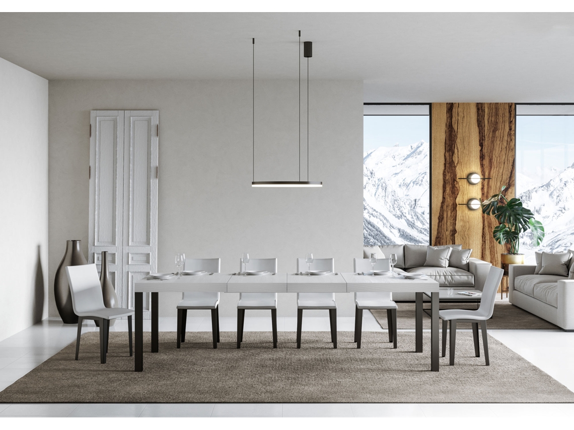 Mesa de Jantar Extensível 90X130/234 Cm Everyday Premium Cinza Branca Quadro Antracite ITAMOBY