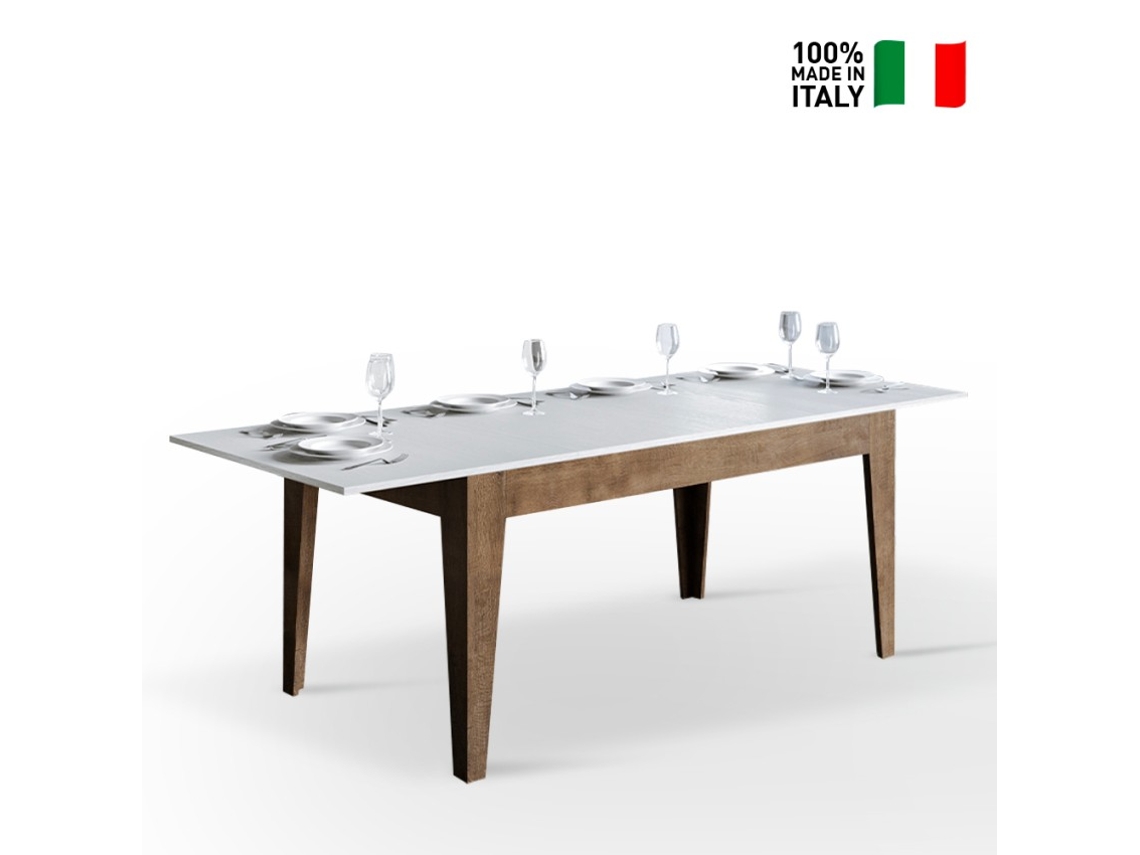 Mesa extensível moderna 90x160-220cm em madeira de nogueira branca Cico Mix NB