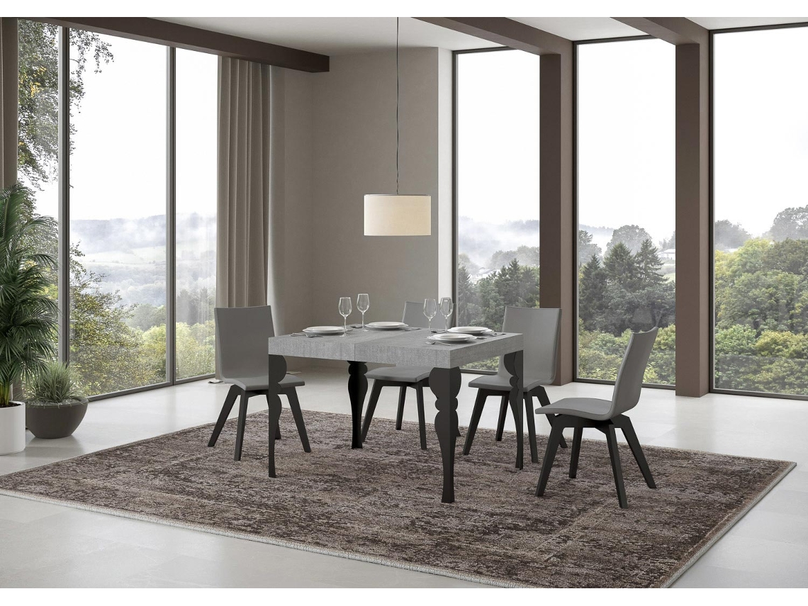Mesa de Jantar Extensível 80X120/204 Cm Paxon Cimento Quadro Antracite