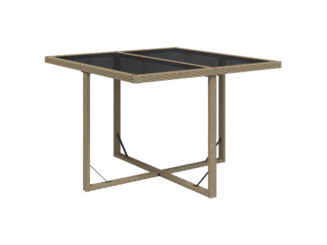 Mesa de Jardim LOVELY HOME Jantar Vime Pe e Vidro Bege (109 x 107 x 74 cm)