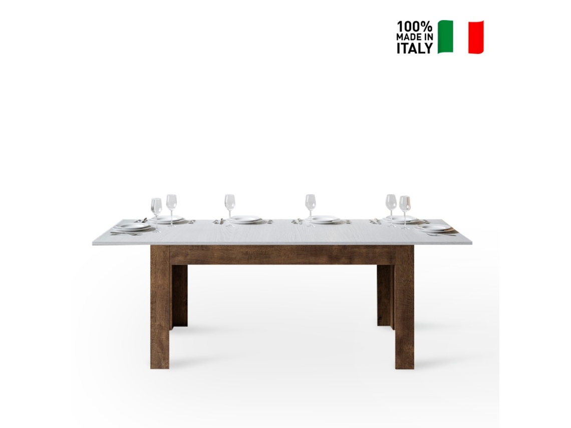 Mesa extensível moderna 90x160-220cm em madeira de nogueira branca Bibi Mix NB