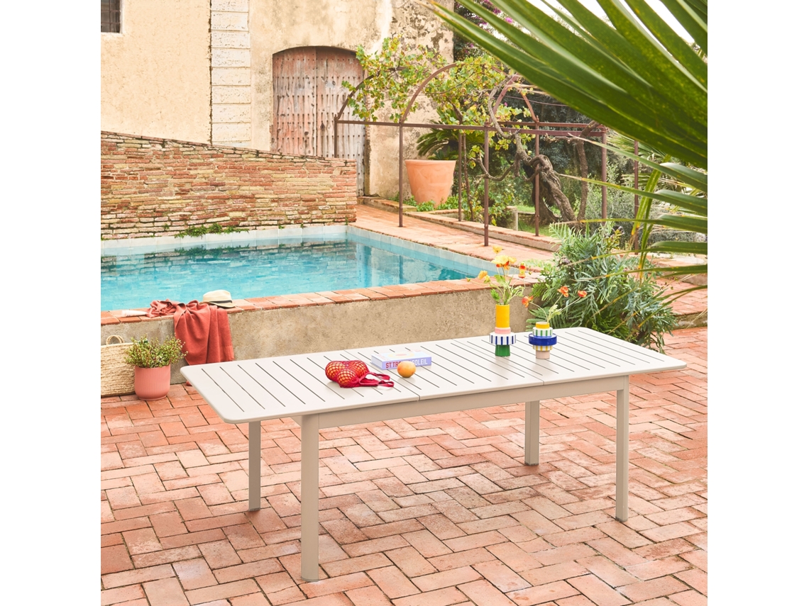 Mesa de jardim extensível em alumínio, 8 lugares, Beige SWEEEK