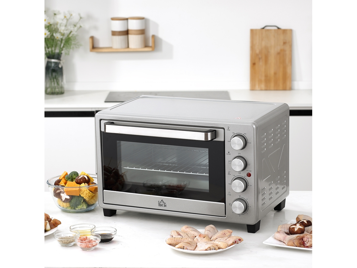 Mini Forno 32l, 1600w, Forno Elétrico Com Bandeja De Resíduos, Aço Inox E Vidro, Prata, 52,2x38,1x33,5cm Ehstmind