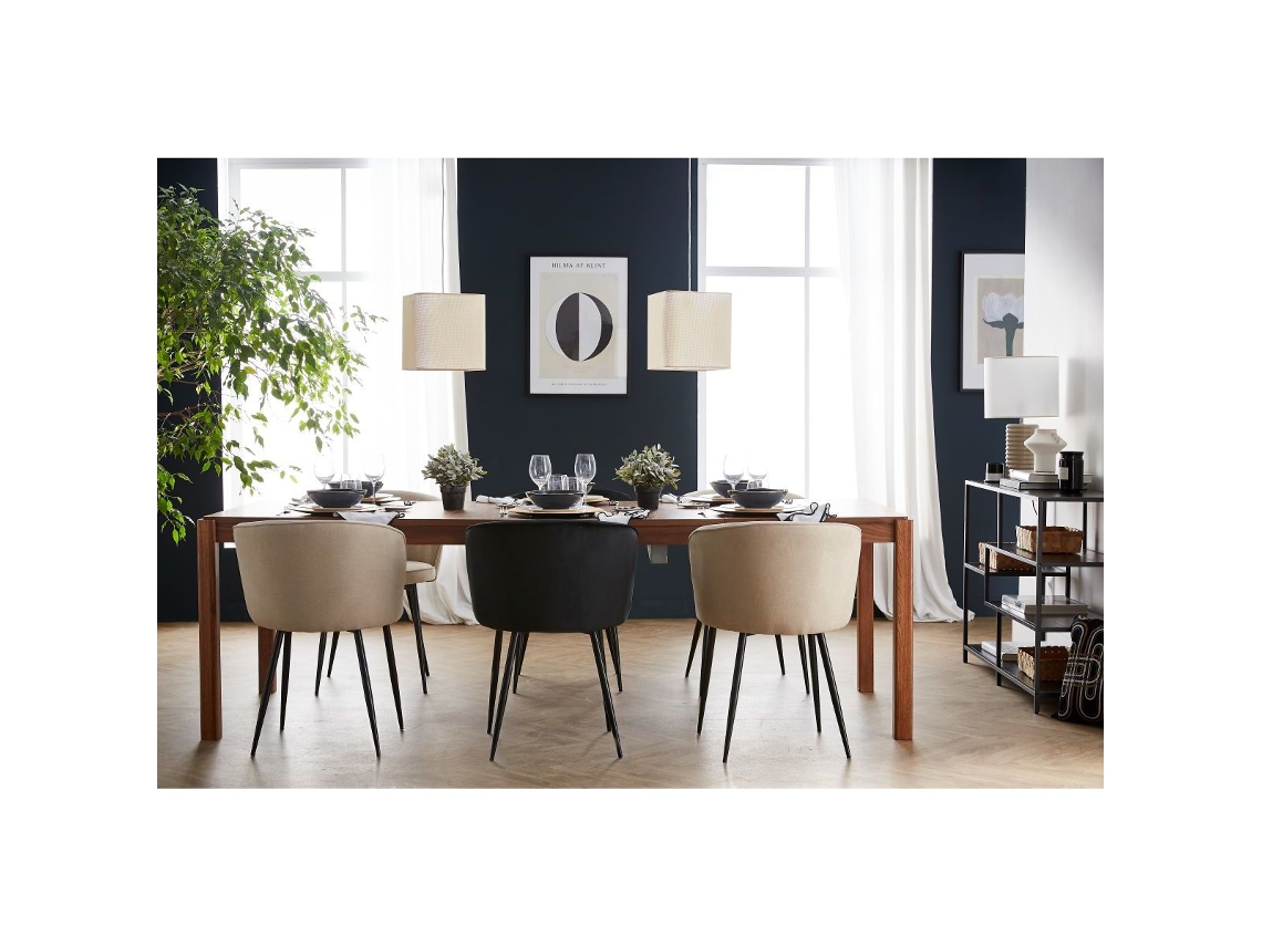 Mesa de jantar extensível retangular nórdica com acabamento em nogueira 125-238cm AGALI MILIBOO