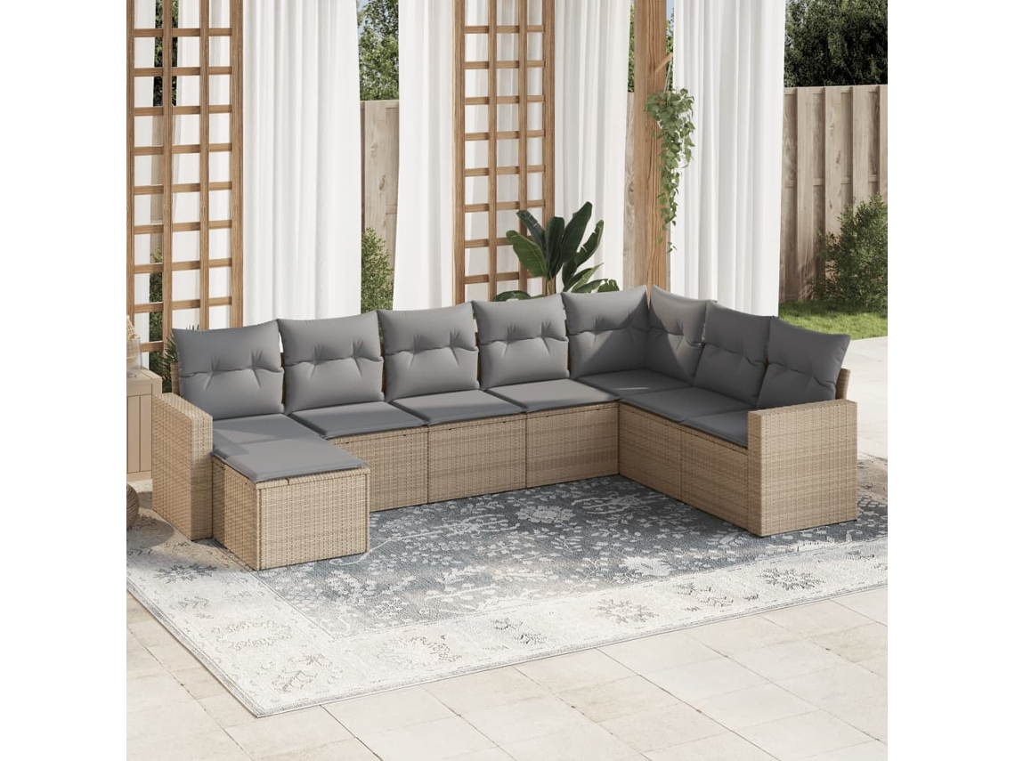Conjunto 8 de sofás p/ jardim VIDAXL com almofadões vime PE bege