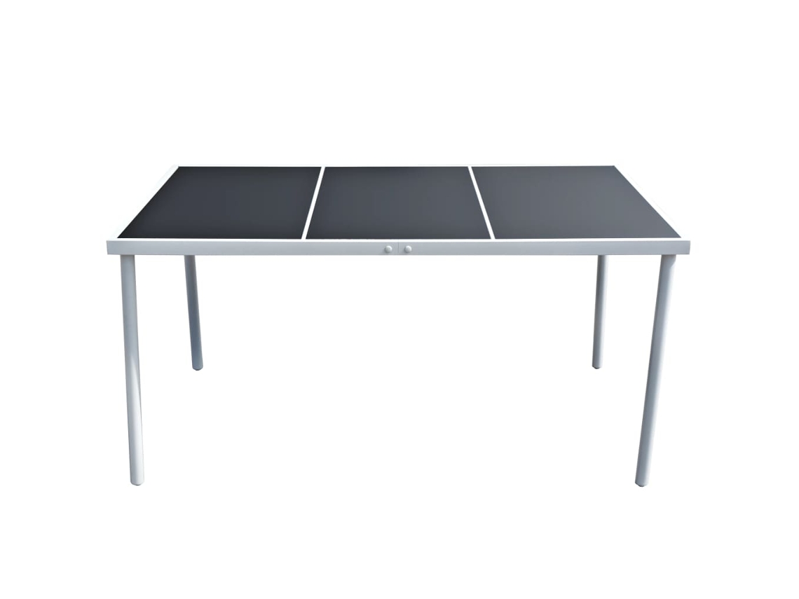 Mesa De Jardim 150x90x74 Cm Tampo De Vidro Aço Preto Cinzento