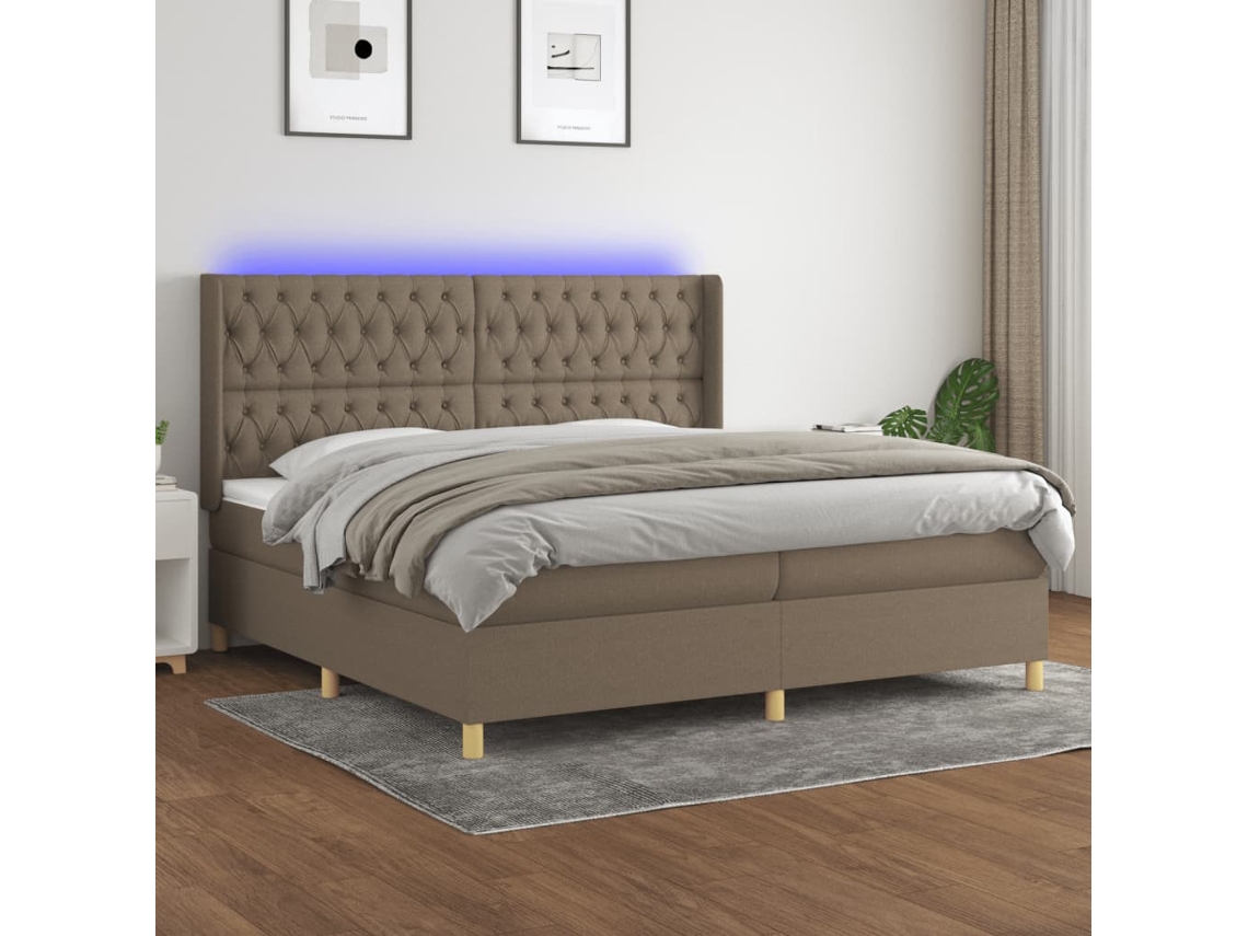 Cama Box Spring VIDAXL Colchão/LED (Cinzento - Tecido - 200 x 200 cm)
