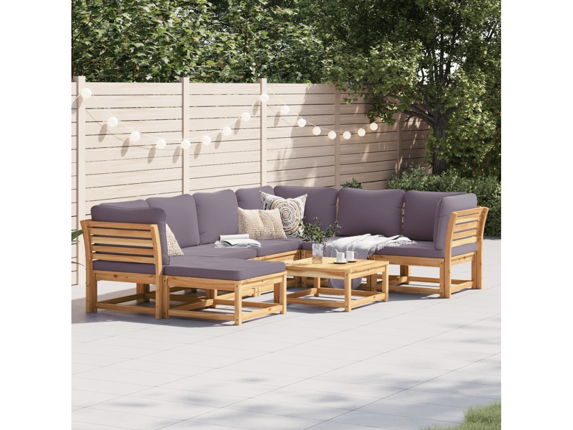 Conjunto 8 Lounge Jardim C/Almofadões VIDAXL Madeira Maciça Acácia