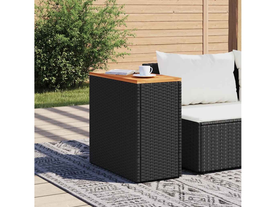 Mesa Lateral Jardim Tampo Madeira 58x27,5x55 Cm Rattan Sintético Preta