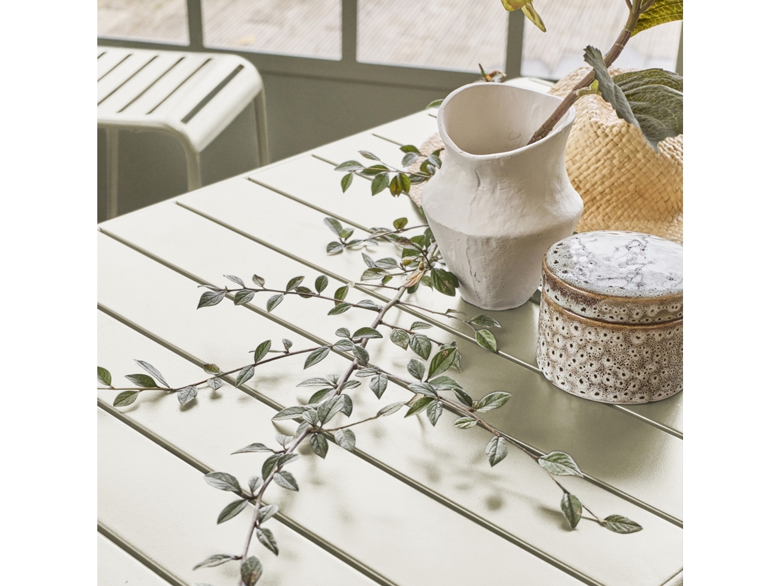 Mesa alta de jardim, 4 cadeiras altas de aço, Beige SWEEEK