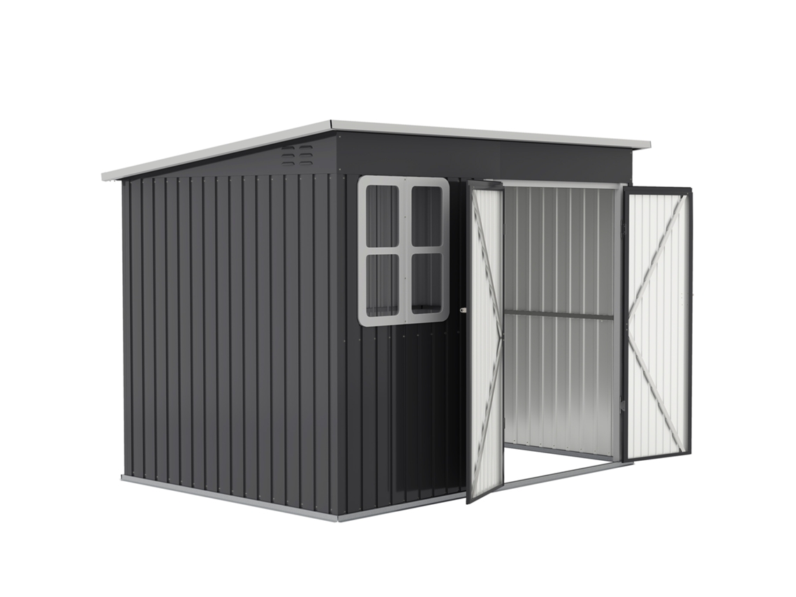 Casinha De Metal Para Guardar Ferramentas De Jardim, Com Janela E Porta Larga, 260 X 177 X 190 Cm, Cinza Escuro. Ehstmind