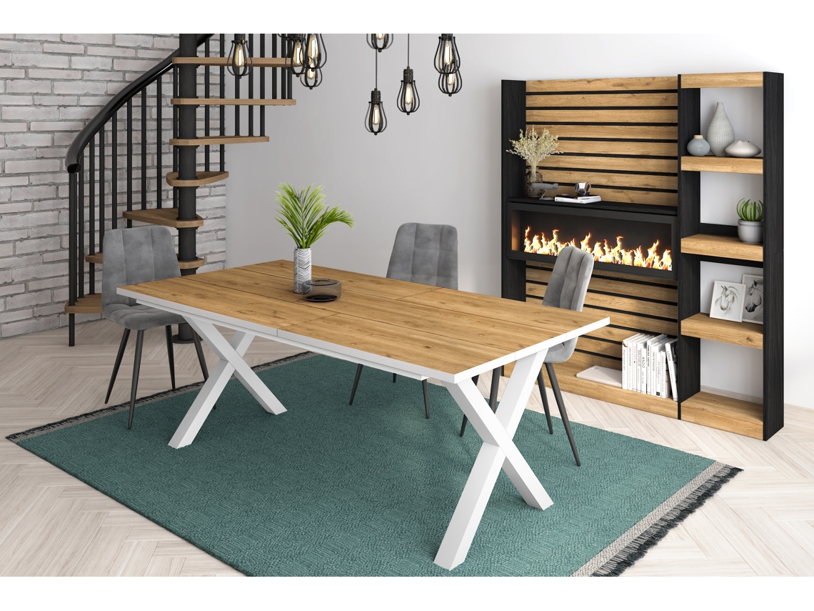 Mesa de Sala de Jantar 10 Pessoas 200 Ideal para Reuniões Familiares Oak e Branca Estilo Industrial DUERMETE ONLINE