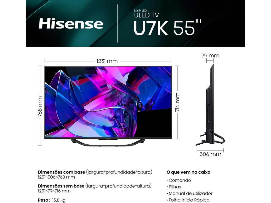 TV HISENSE 55U7KQ (Mini LED - ULED 4K - 55'' - 139 cm - Smart TV)