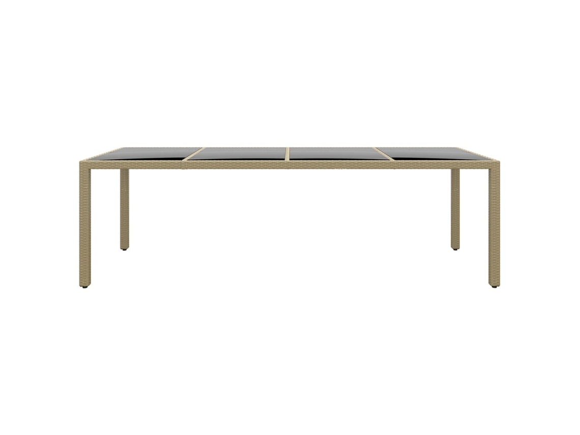 Mesa De Jardim Vime Pe Bege Com Tampo De Vidro 250x100x75 Cm
