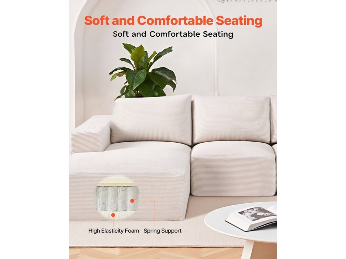 Sofá Secional Modular Vevor Em Forma De U 2560 X 1260 X 570 Mm Com Almofada, Bege