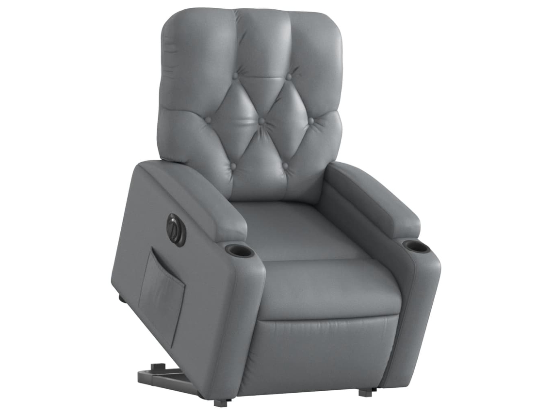 Poltrona reclinável elevatória elétrica couro artif. cinzento