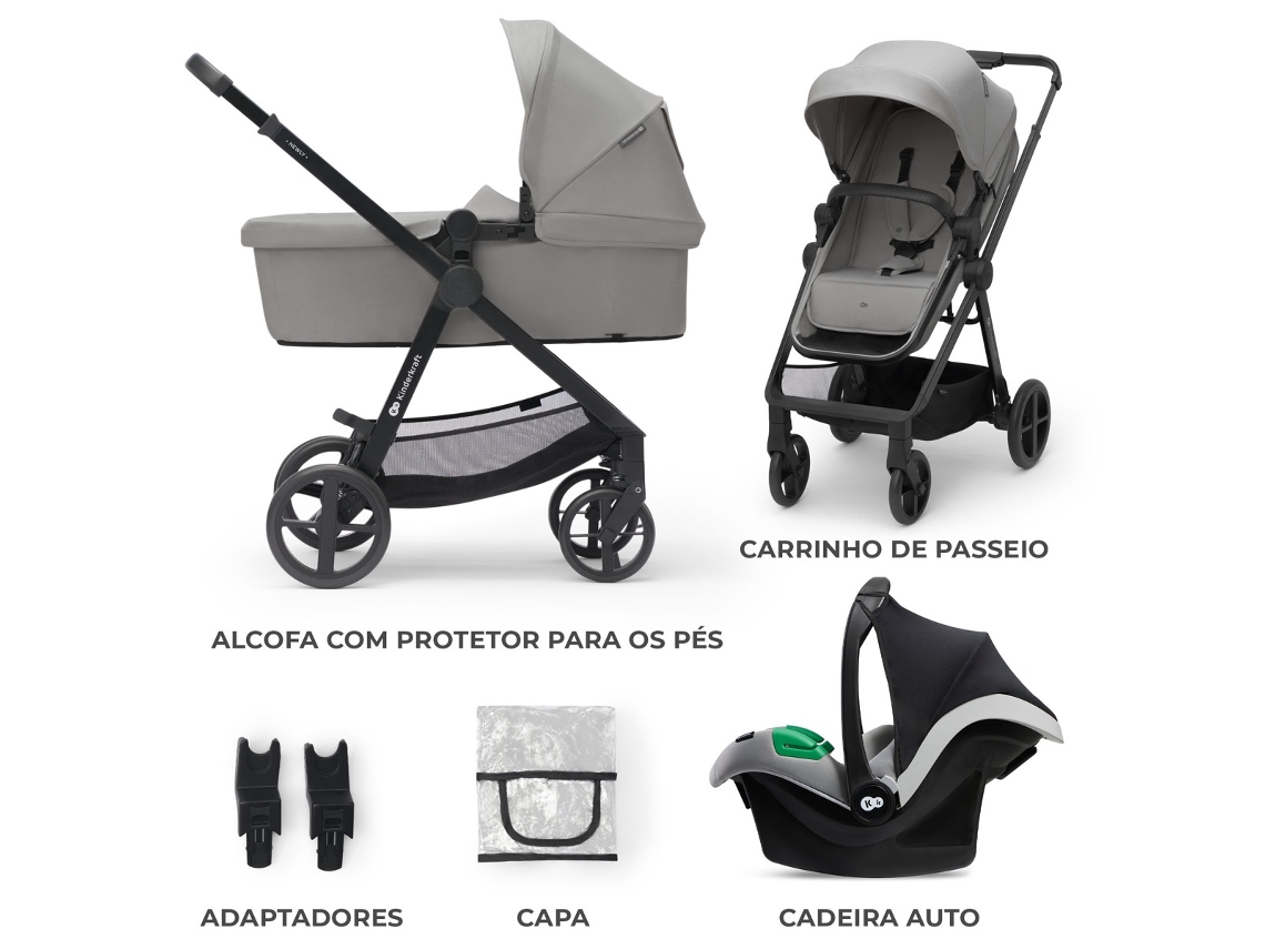 Carrinho de bebé multifuncional 3 em1 KINDERKRAFT Newly + Mink PRO (Cinzento)