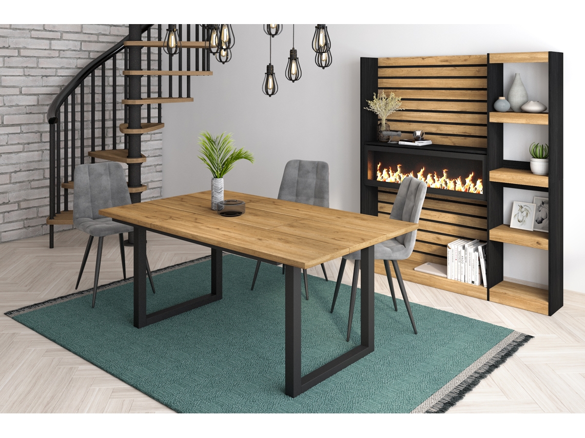 Mesa de Sala de Jantar 8 Pessoas 170 Ideal para Reuniões Familiares Oak Estilo Industrial DUERMETE ONLINE
