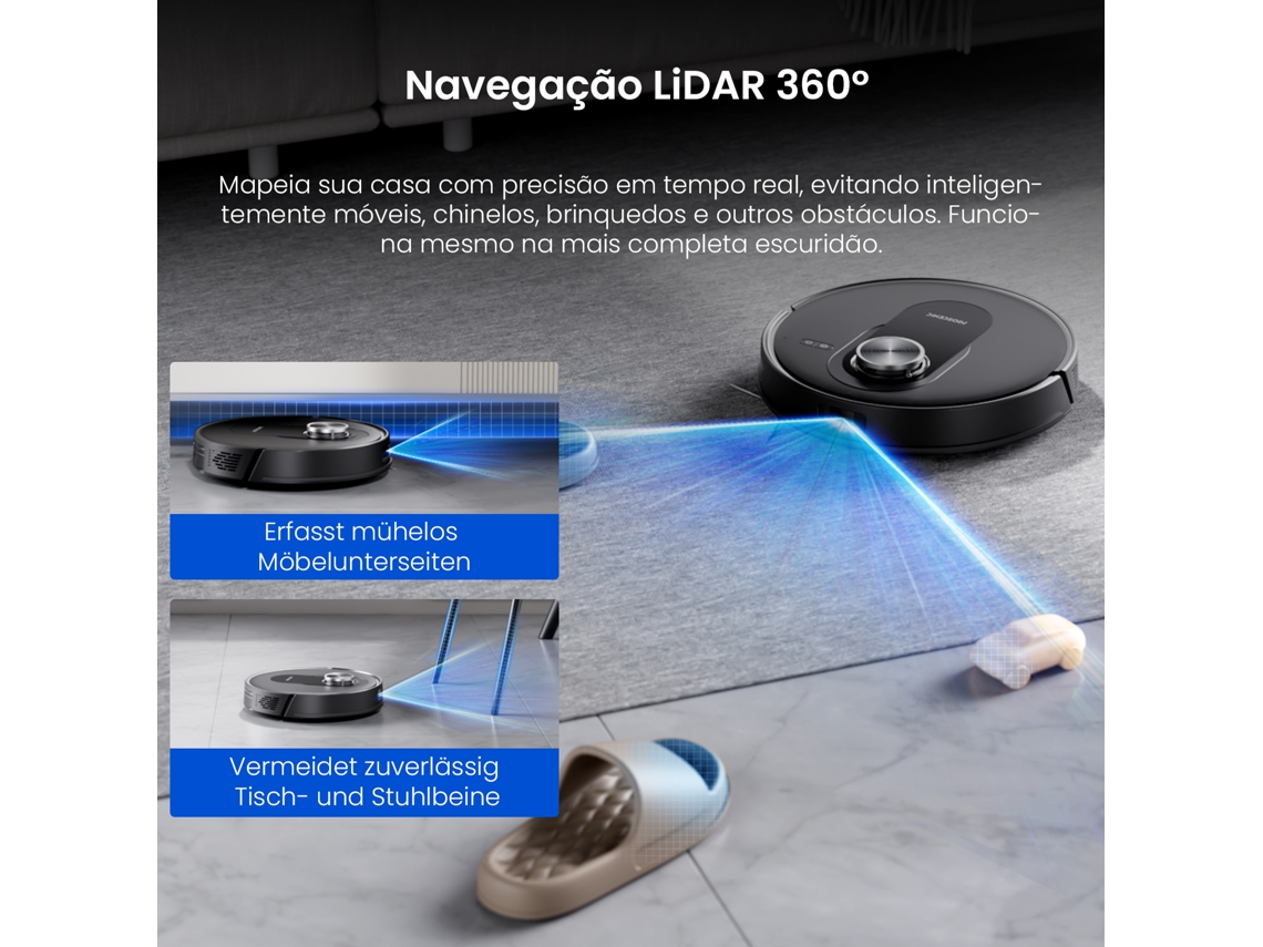 Aspirador Robô Proscenic Q8 MAX plus 8000Pa 3L Base Autowash - LiDAR - Detecção de Obstáculos (Autonomia 200 min / 230㎡ - Preto)