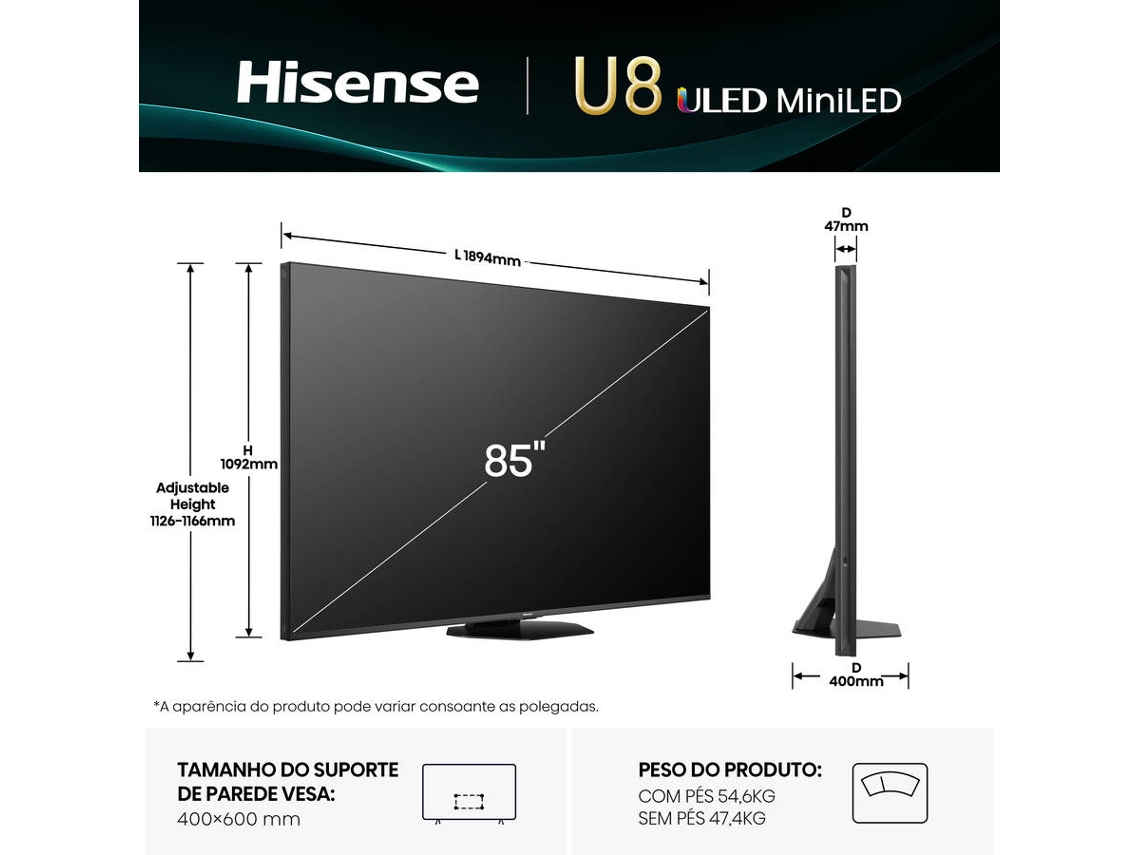 TV HISENSE 85U8Q (Uled - 86'' - 216 cm - 4K Ultra HD - Smart TV)