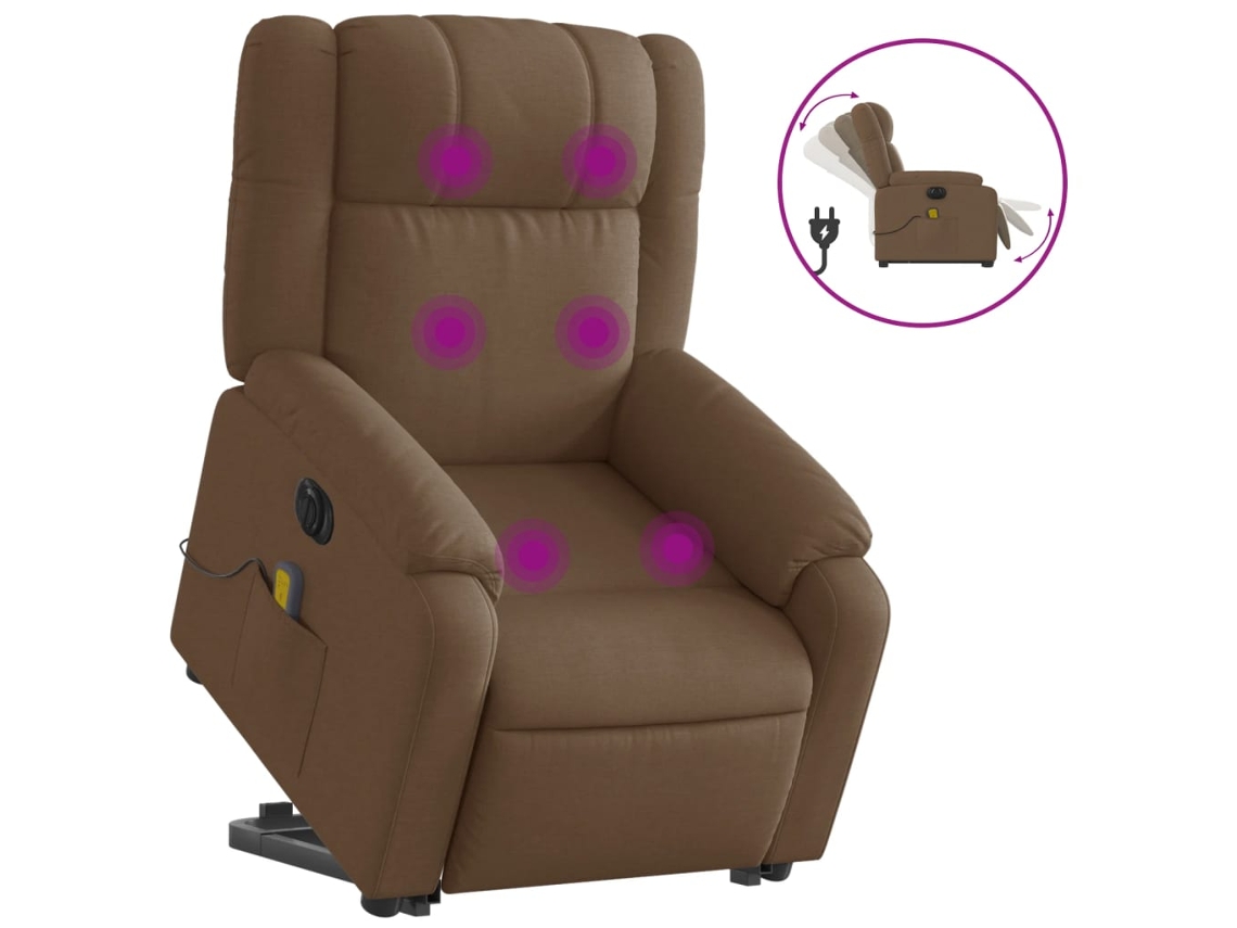 Poltrona Elétrica Elevatória Massagem Tecido Castanho CLIC N BUY
