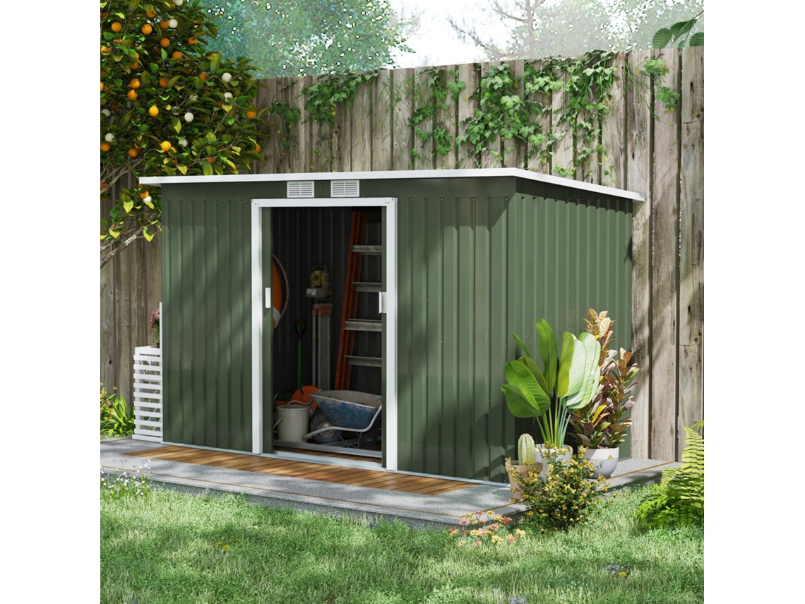 Abrigo de Jardim Aço Galvanizado e PP cor Verde 280x130x172cm OUTSUNNY