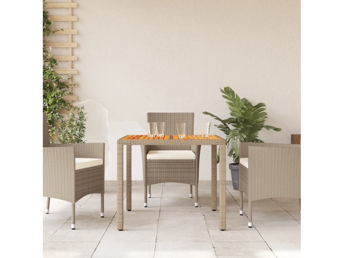 Mesa De Jardim Mesa Para Exterior 90x90x75 Cm Vime Pe E Madeira De Acácia Bege Lovely Home