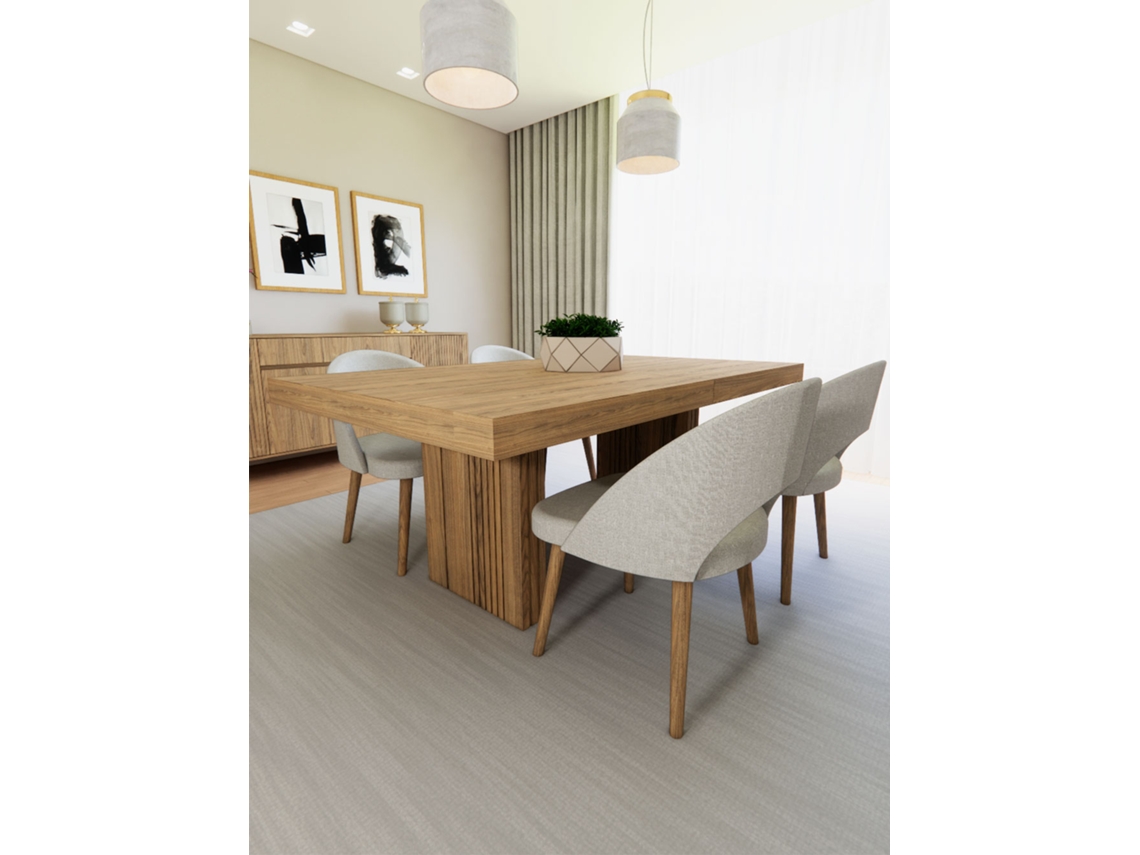 Mesa de Jantar Extensível Retangular Horizon Crispalmobile Castanho Claro Carvalho (180 x 110 cm)