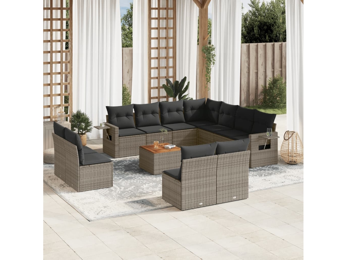 Conjunto 12 de sofás jardim c/ almofadões VIDAXL vime PE cinzento