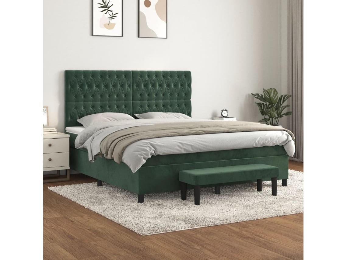 Cama box spring VIDAXL Verde Veludo (180x200 cm)