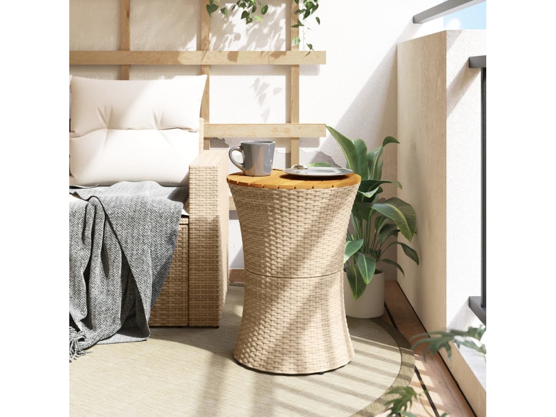 Mesa Lateral Vime Pe/madeira Maciça Bege 42x38x56cm