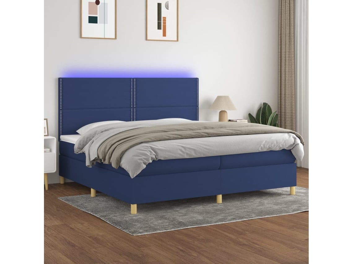 Cama Box Spring VIDAXL Colchão/LED (Azul - Tecido - 200 x 200 cm)
