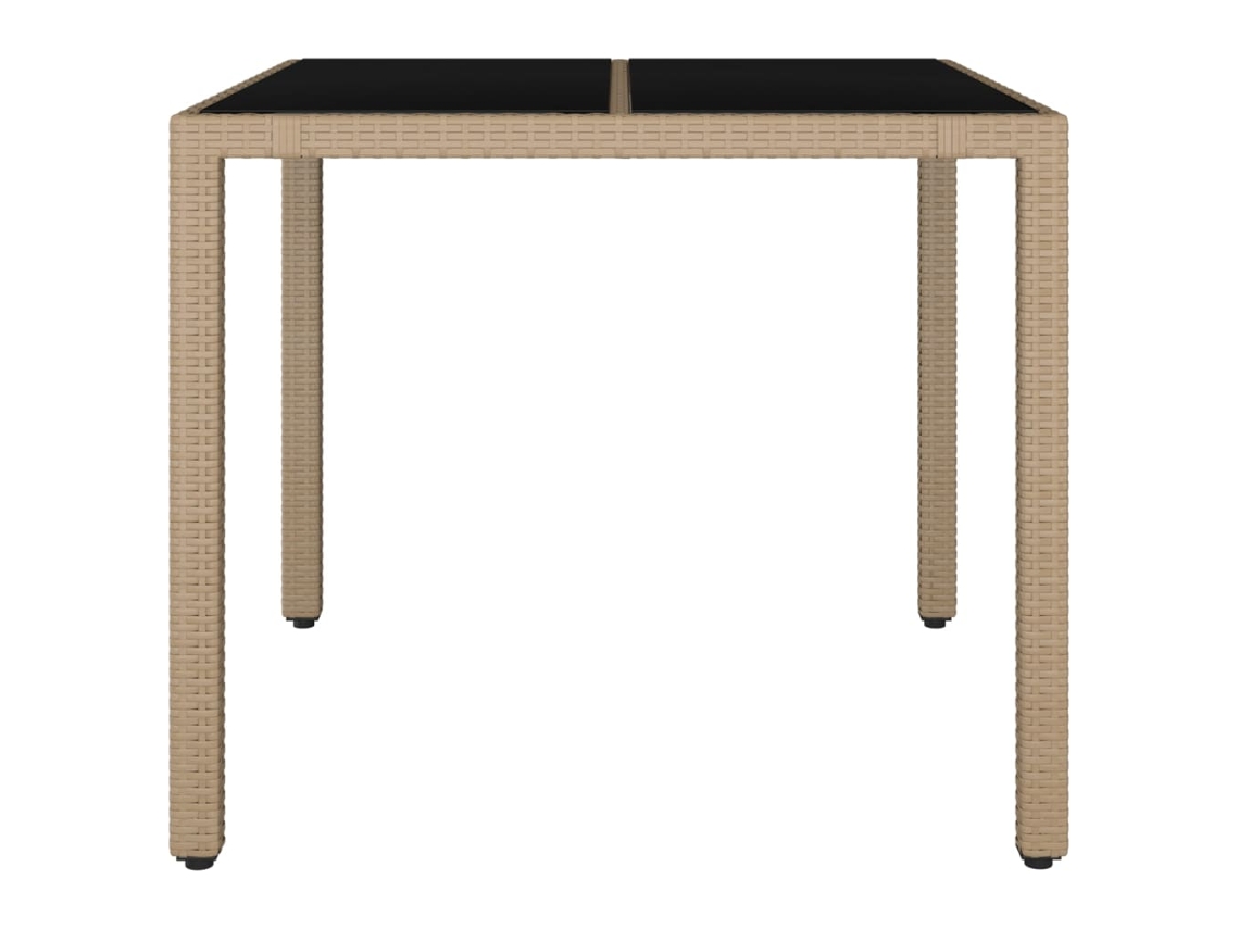 Mesa Jardim Tampo Vidro Vime Pe/aço Bege 90x90x75cm