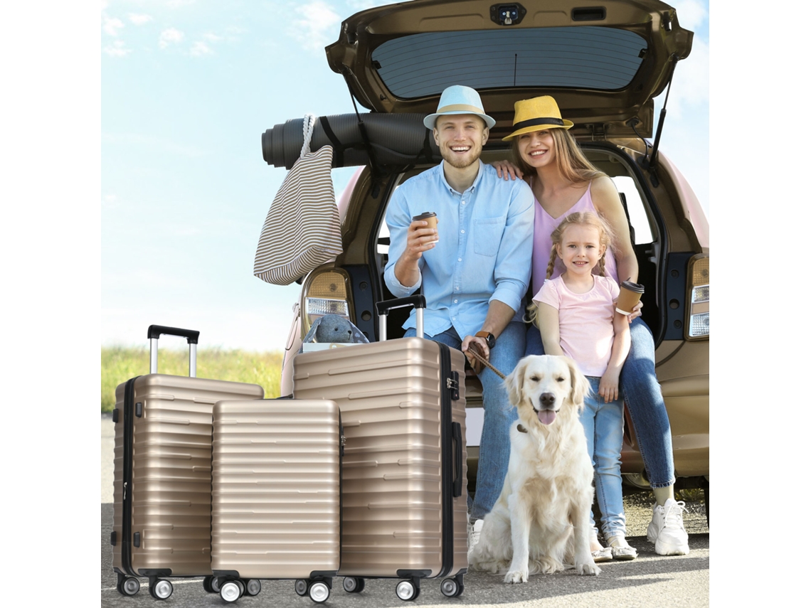 Conjunto 3 Malas Abs, Tsa, Expansível, Impermeável, Alça Telescópica, Dourada Haochrymec (50x31x76.5 / 44.5x28x67 / 37x24.5x56.5cm)