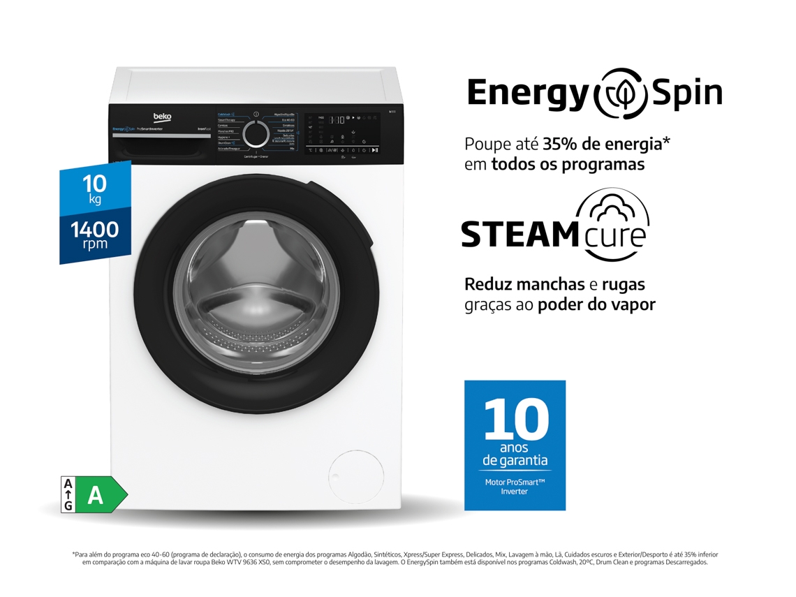 Máquina de Lavar Roupa BEKO EnergySpin BM3WFU41041W (10 kg - 1400 rpm - Branco)