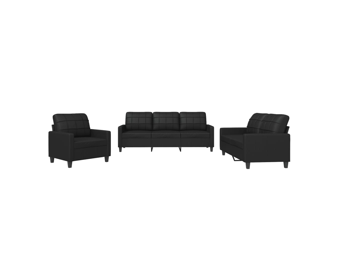 3 Peças Conjunto de Sofás com Almofadões Couro Artificial Preto CLIC N BUY (78 x 77 x 80 cm)