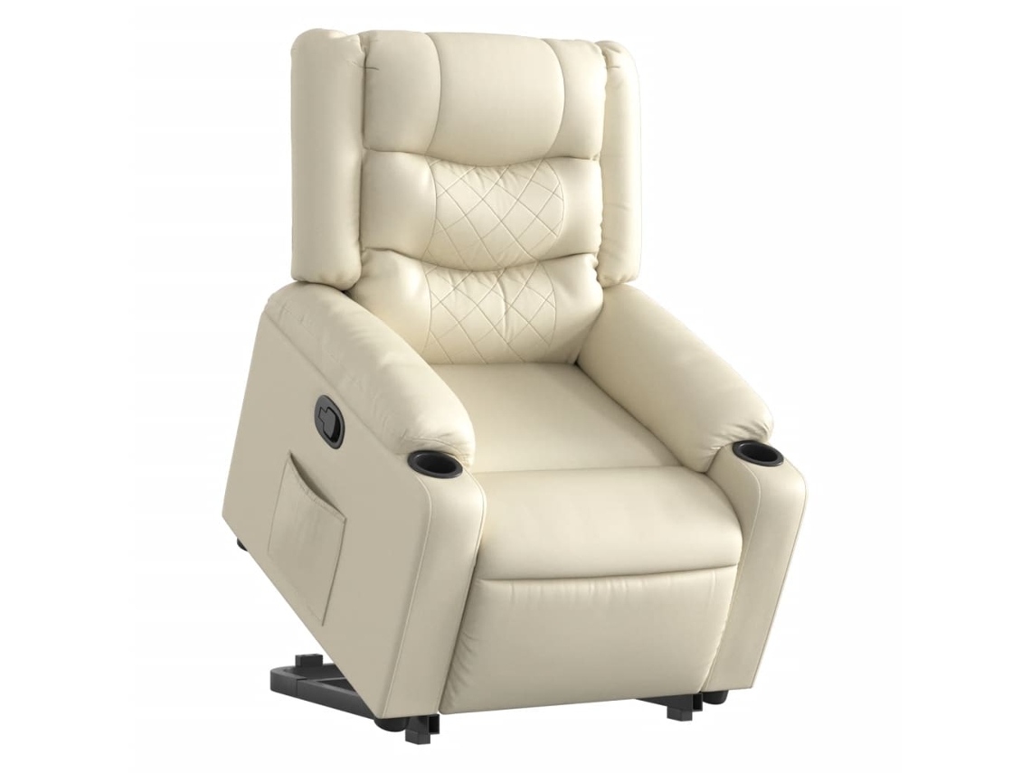 Poltrona Reclinável Elevatória Couro Artificial Cor Creme Lovely Home