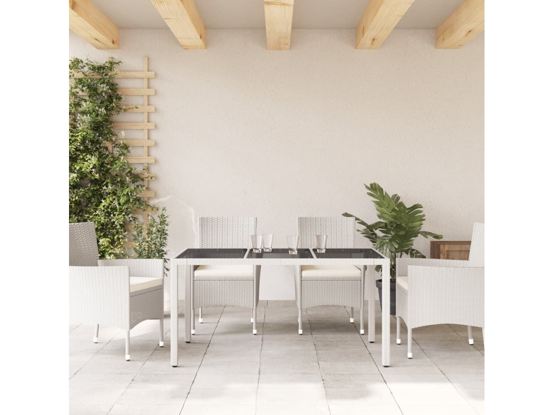 Mesa De Jardim Vidaxl 150x90x75cm Tampo De Vidro Vime Pe Branco