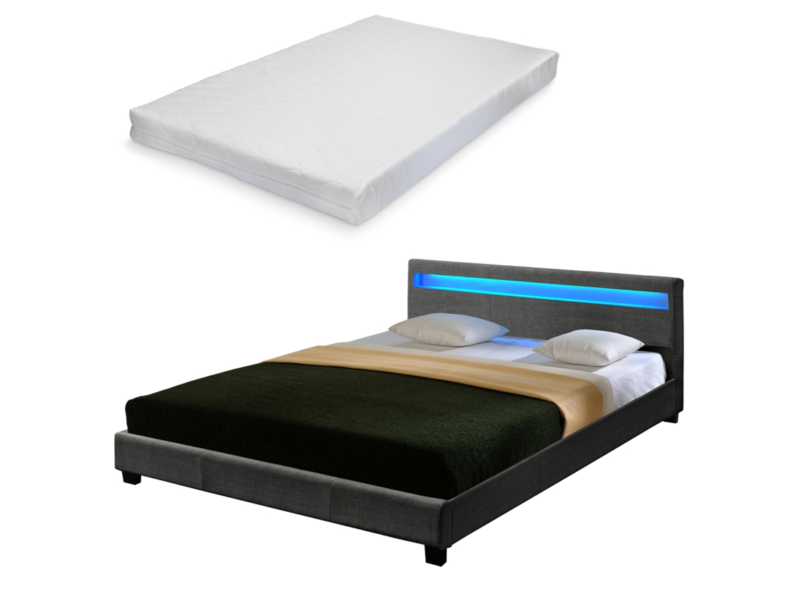 Cama CORIUM (Tecido - Cinzento - 180x200 cm)