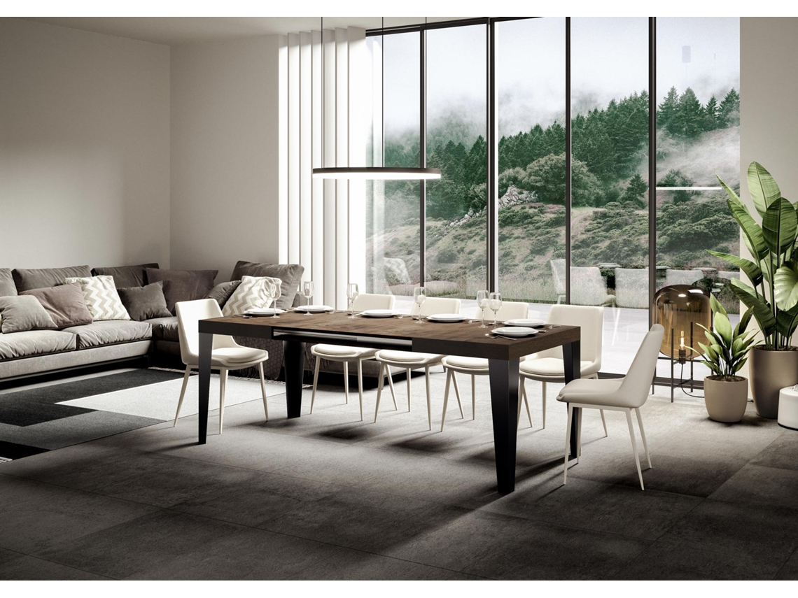 Mesa de Jantar Extensível 90X120/224 Cm Flame Nogueira Quadro Antracite