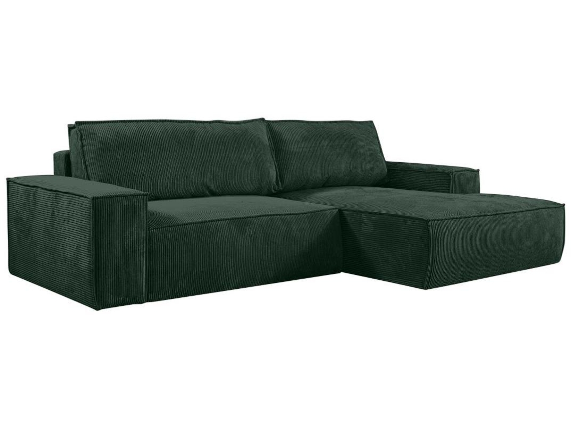 Sofá Cama Amelia VENTE-UNIQUE (Verde - Tecido e Veludo - 267x167x85 cm/Dimensões da cama: 120 – 139 cm)