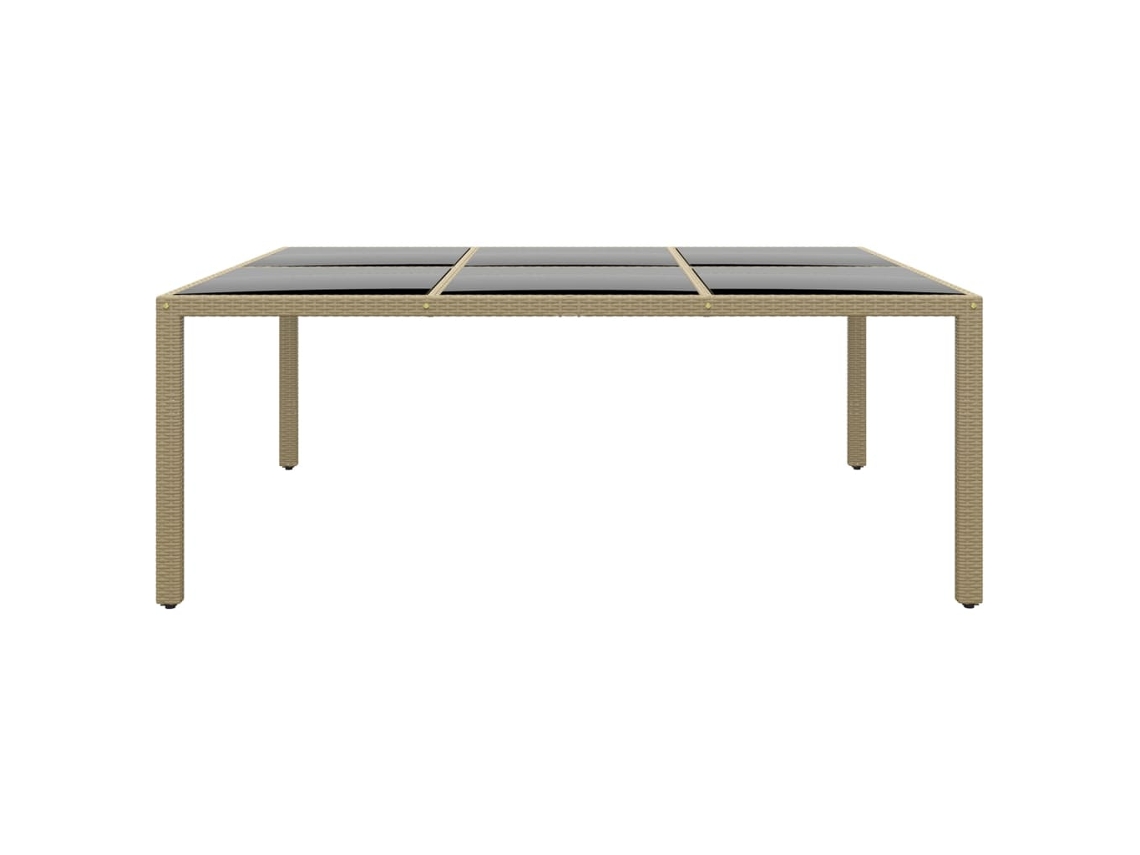 Mesa De Jardim 200x150x75 Cm Vidro Temperado E Vime Pe Bege