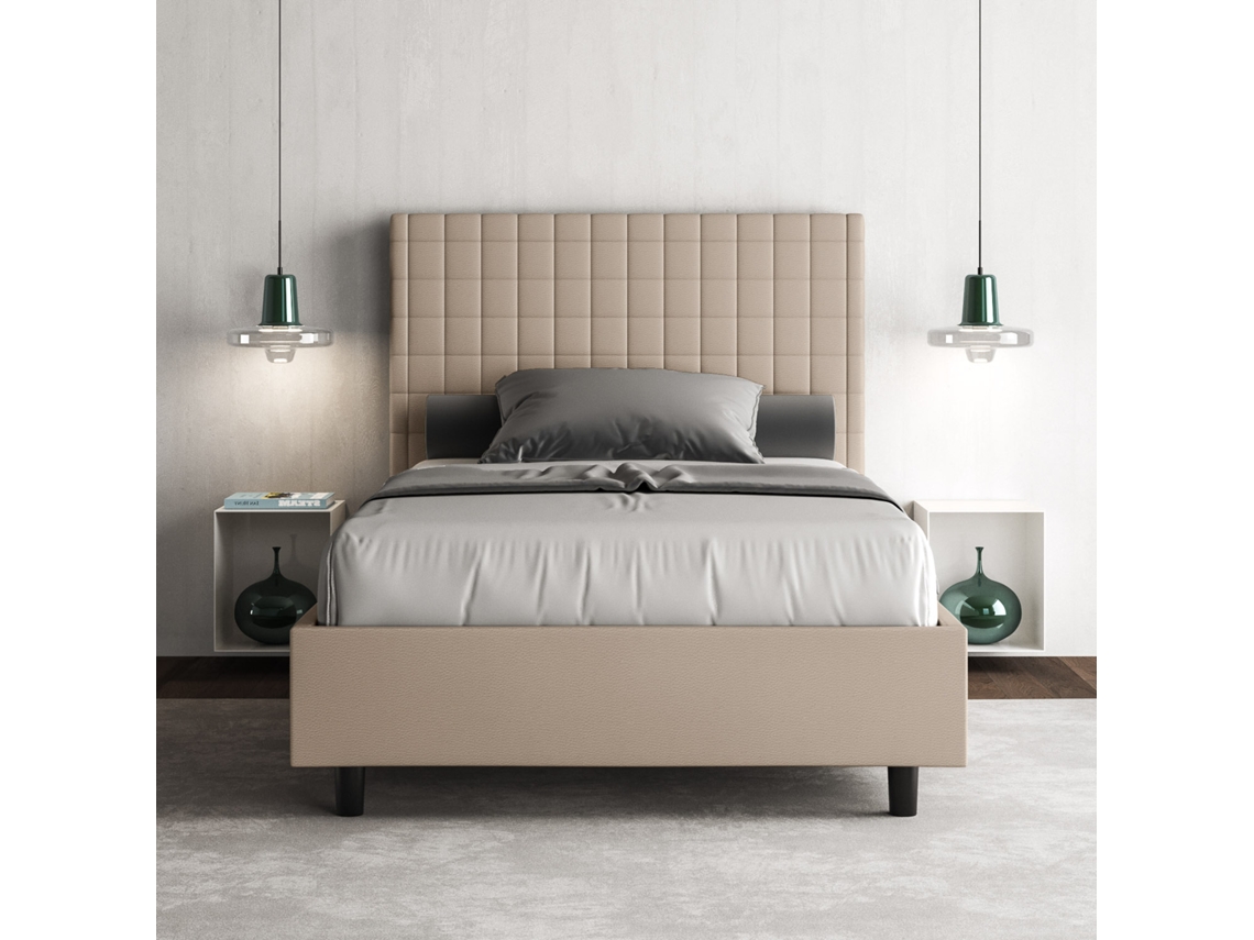 Cama de Casal com Arrumação Estofada SunnyITYHOME (140 x 210 cm - Painéis de Melamina e Couro Sintético)