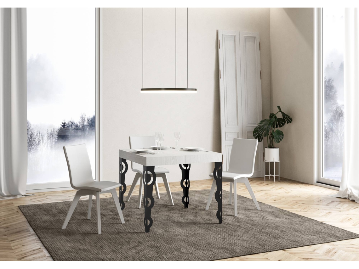 Mesa de Jantar Extensível 90X90/246 Cm Karamay Premium Cinza Branca Quadro Antracite ITAMOBY