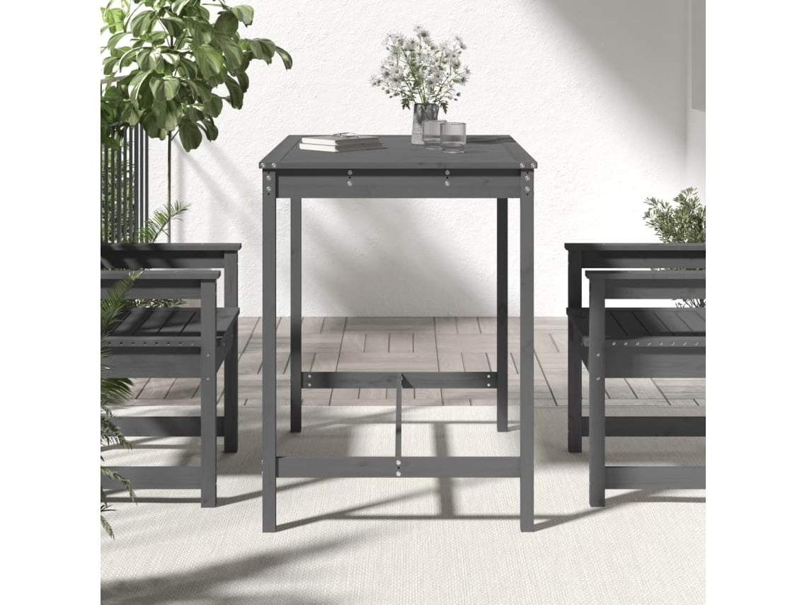 Mesa De Jardim Mesa Para Exterior 121x82,5x110 Cm Madeira De Pinho Maciça Cinzento Lovely Home