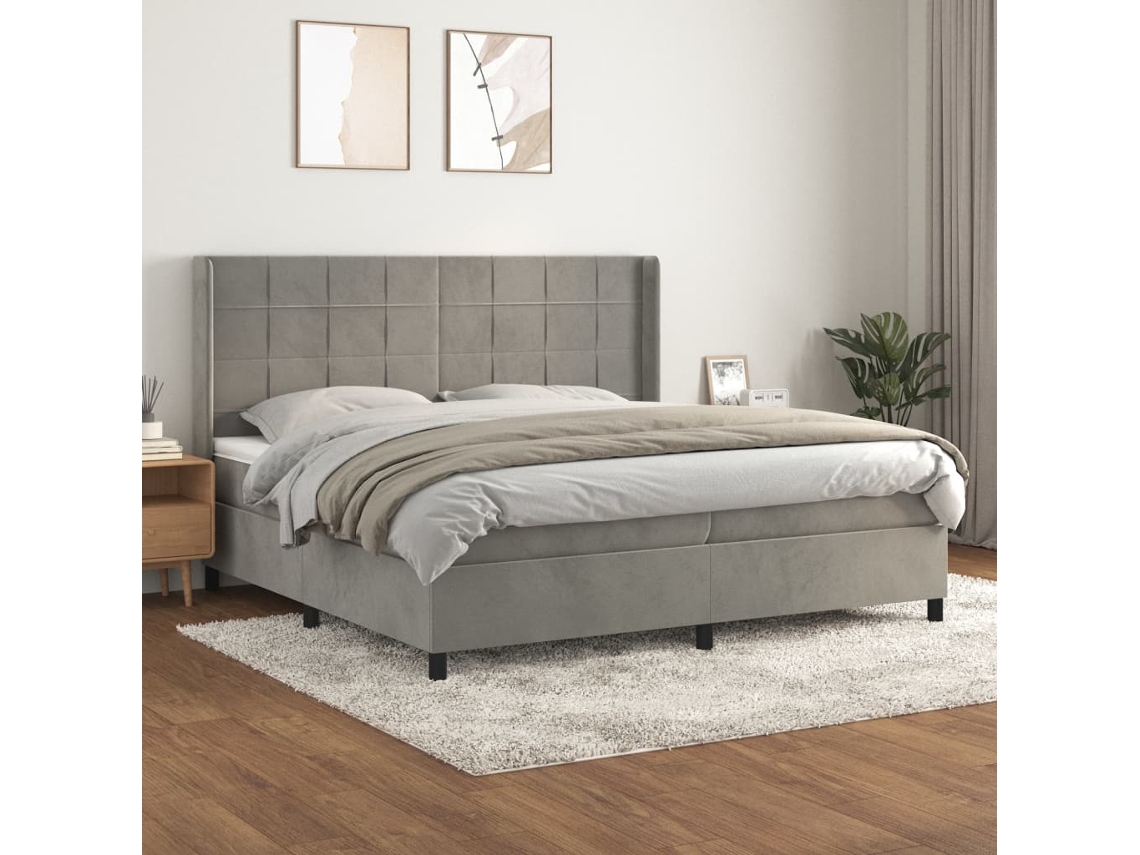 Cama Box Spring VIDAXL (Cinzento - Veludo - 203 x 203 x 128 cm)