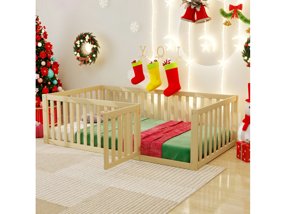 Berço Infantil 90x200 Cm Em Madeira Com Grade Protetora E Porta Liptaptyn