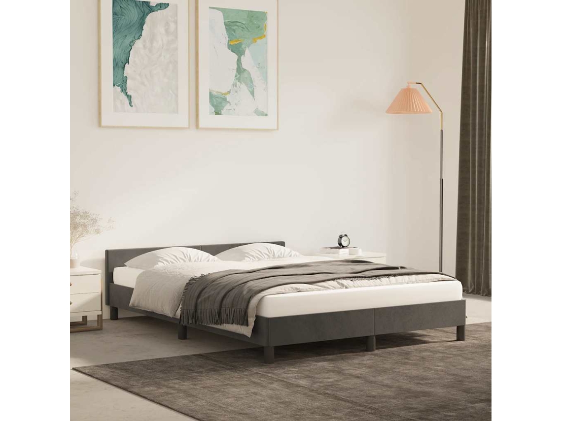vidaXL Estrutura de cama c/ cabeceira 140x200cm veludo cinzento-escuro